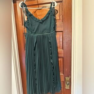 Lulu's Dark Green Pleated Dress